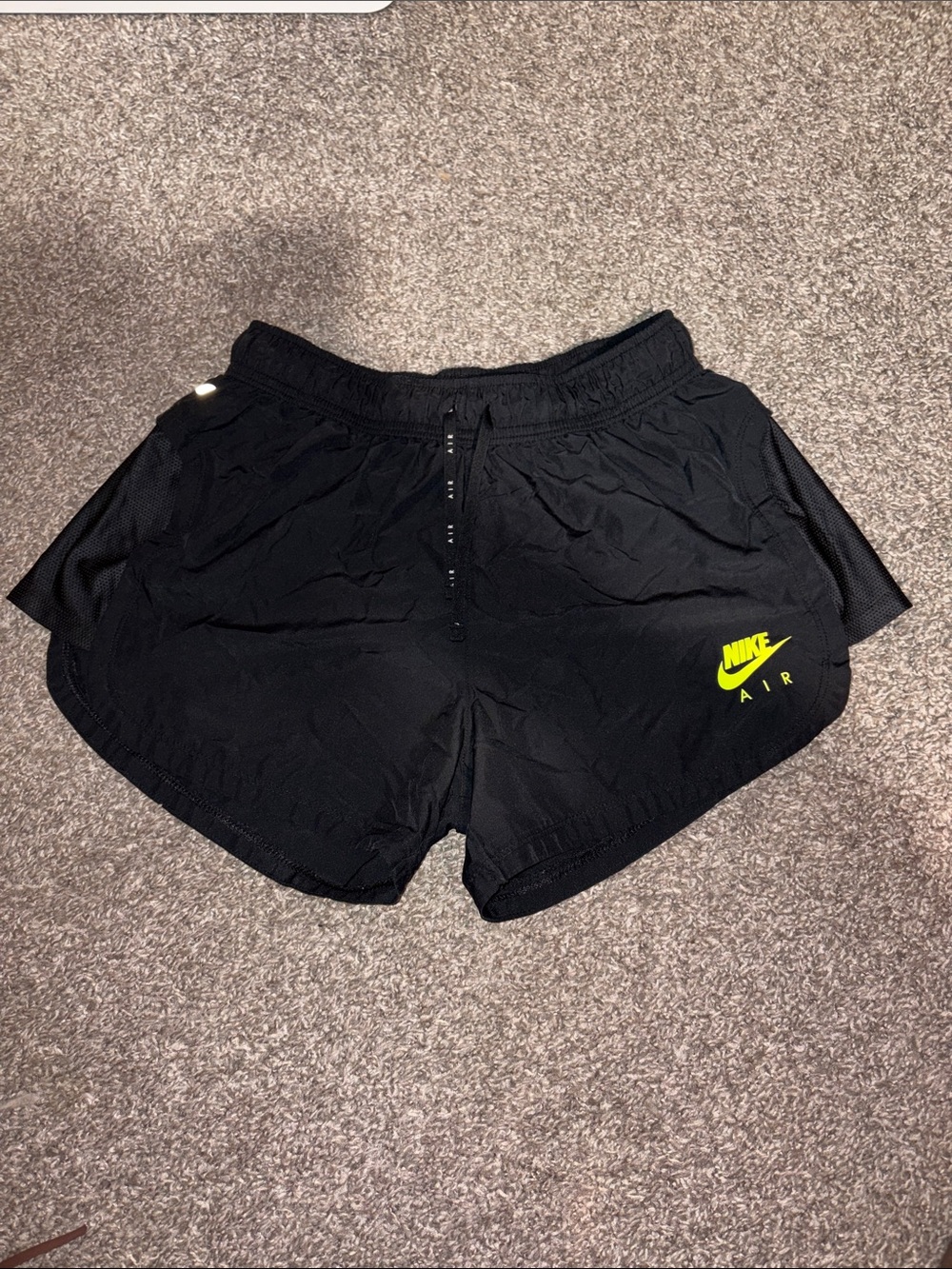 Nike Black Athletic Shorts with Neon Yellow Logo